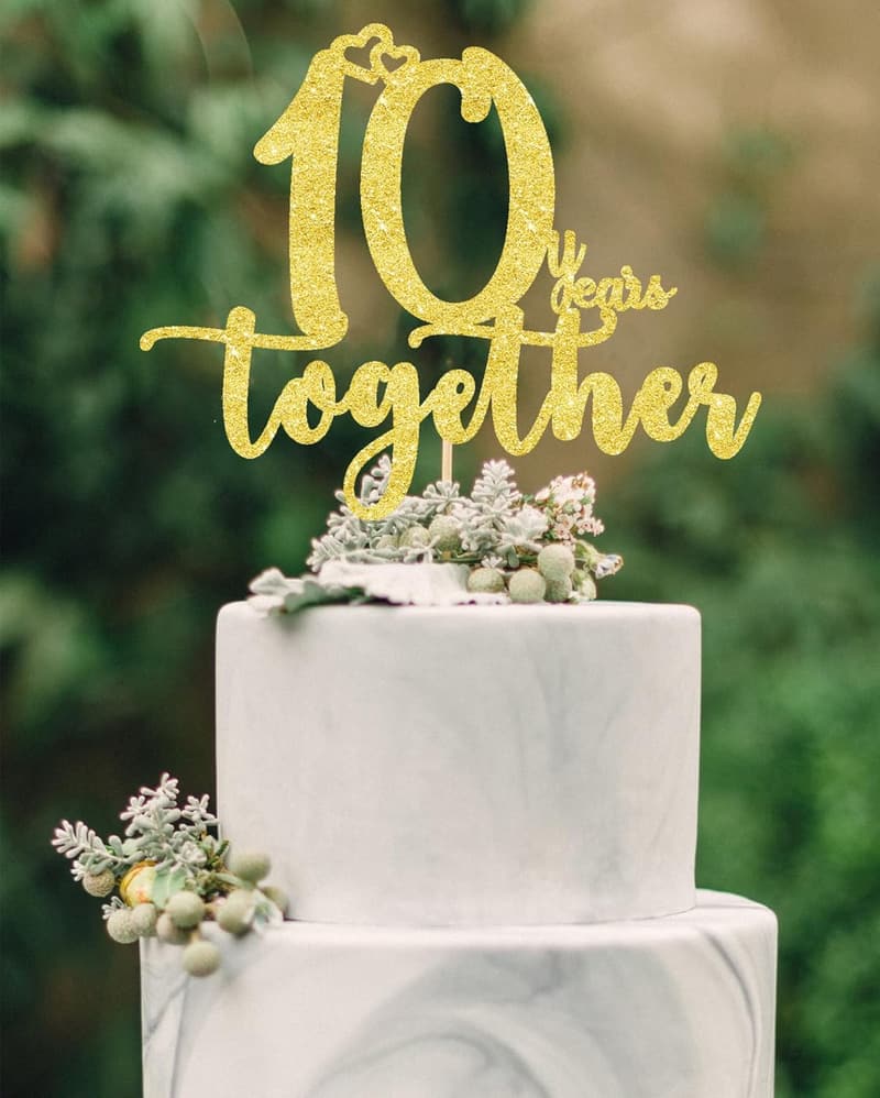 Happy 10th Anniversary Golden Cake Topper