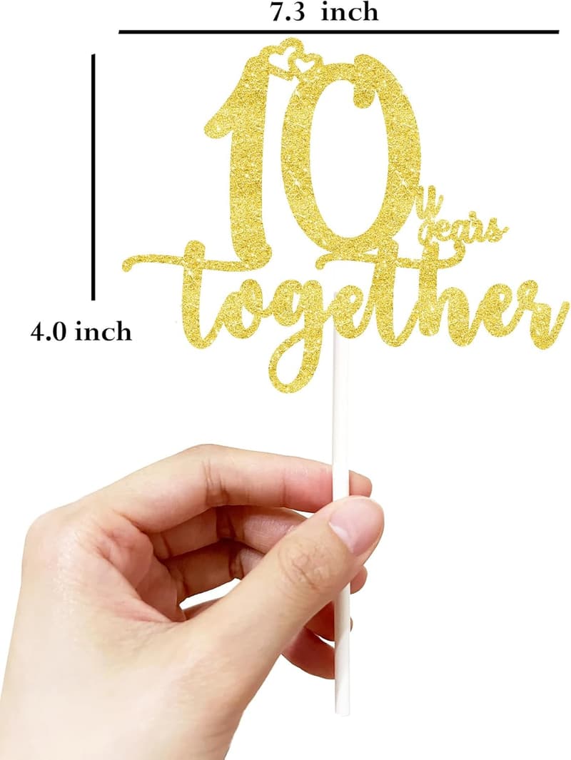 Happy 10th Anniversary Golden Cake Topper