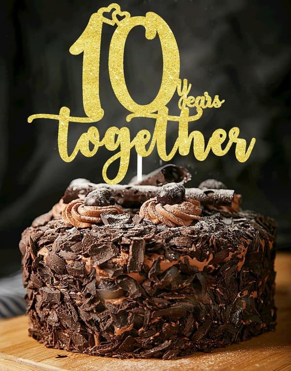Happy 10th Anniversary Golden Cake Topper