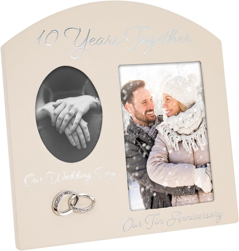 10th Anniversary Picture Frame with Silver Rings