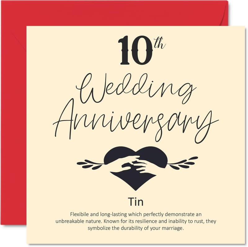 10th Anniversary Tin Card for Couples, 5.7 x 5.7 Inch