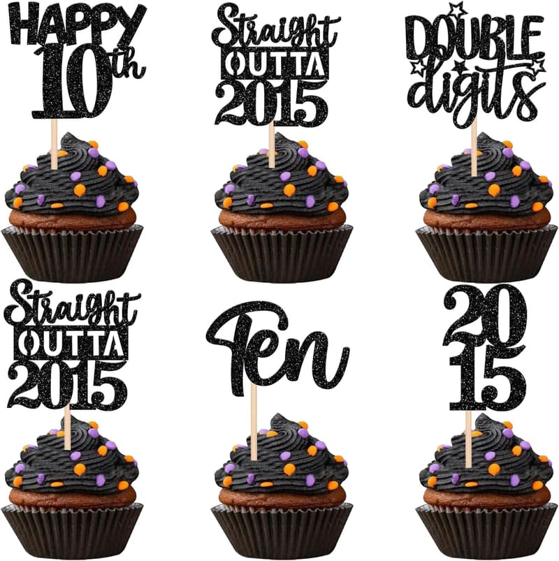 10th Birthday Cupcake Toppers - 30PCS Glitter Picks