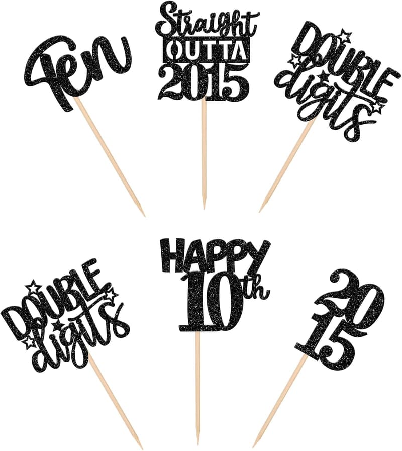 10th Birthday Cupcake Toppers - 30PCS Glitter Picks
