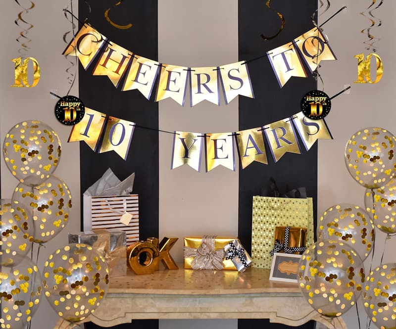 10th Anniversary Party Supplies - Banner, Balloons & Confetti