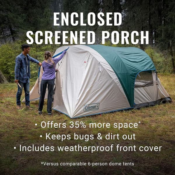 Weatherproof Coleman Camping Tent with Screened Porch for 4-6 People