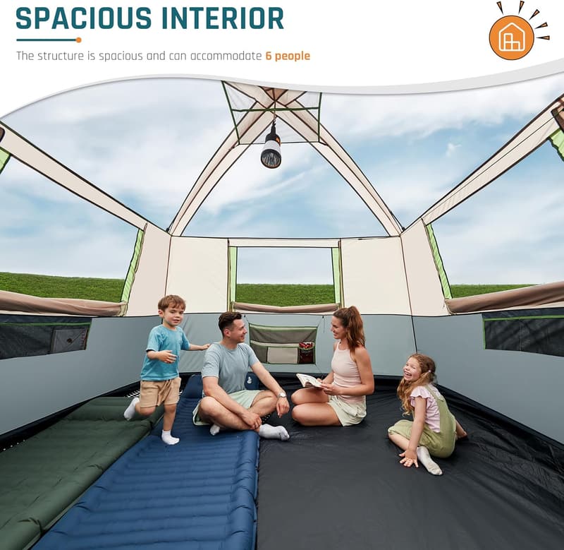 6-Person Weatherproof Camping Tent with Screen Porch