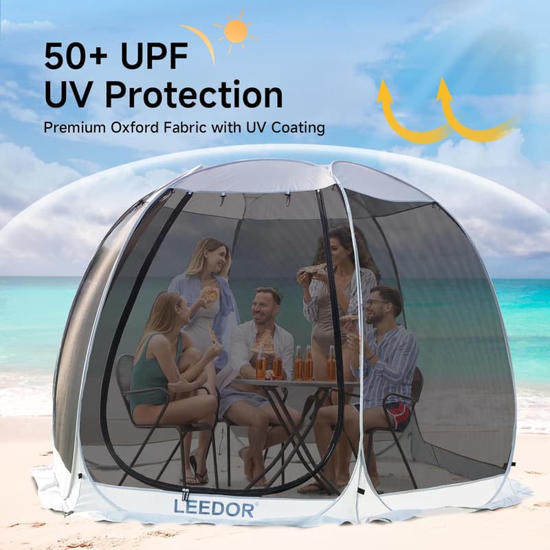 6-10 Person Outdoor Pop-Up Screen Tent with UV Protection