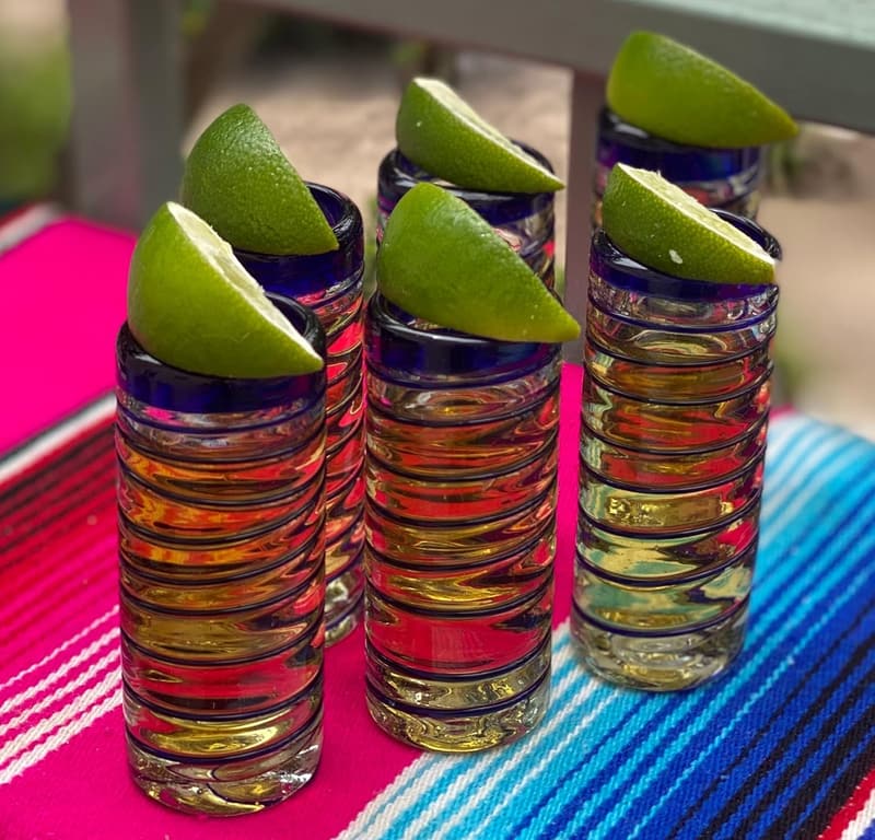 Hand Blown Blue Spiral Tequila Shot Glasses - Set of 6