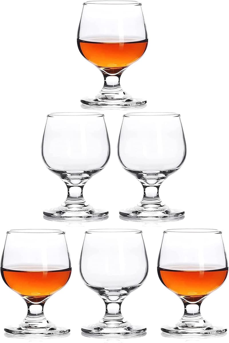 Set of 6 Clear Glass Snifters for Tasting Brandy