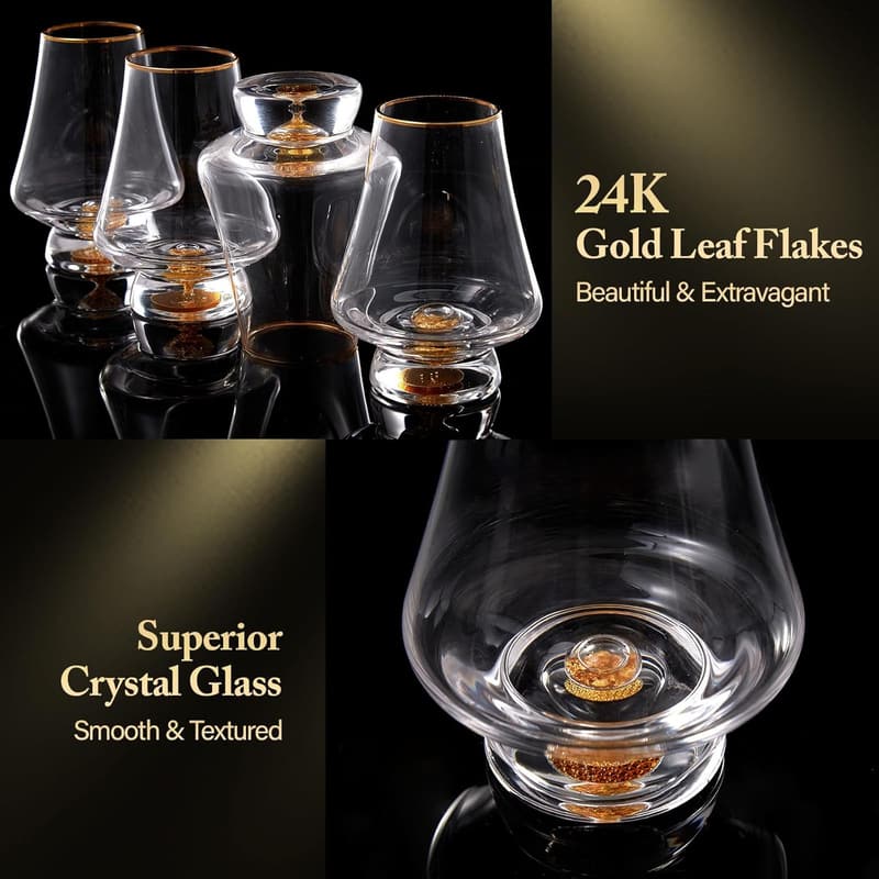 Luxury Crystal Snifter Glass Set with 24K Gold Flakes - 8 oz