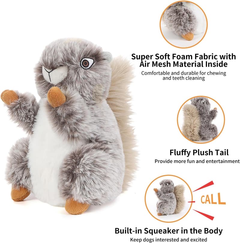 Plush Squirrel Dog Chew Toy - Soft Squeaky Gift for Pets