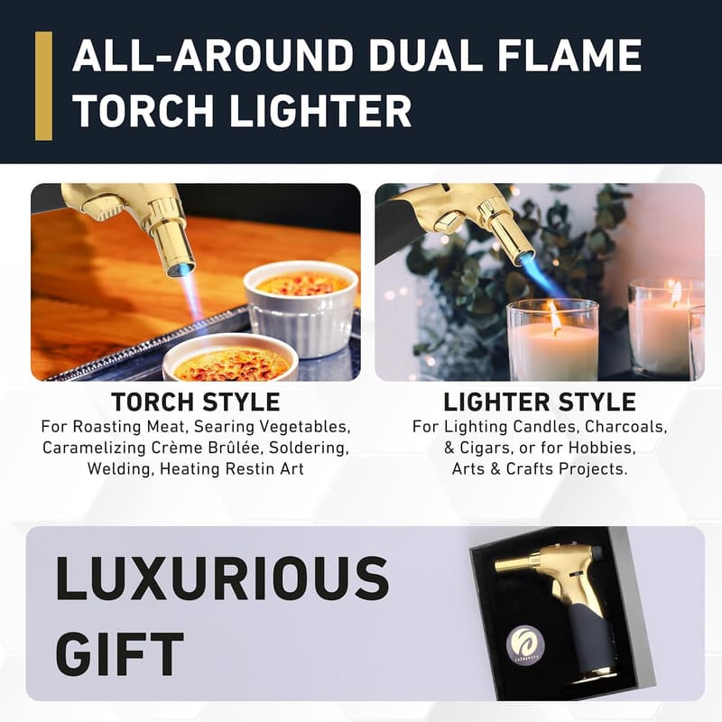 Luxury Dual Flame Butane Torch - Adjustable Mini Blow Torch