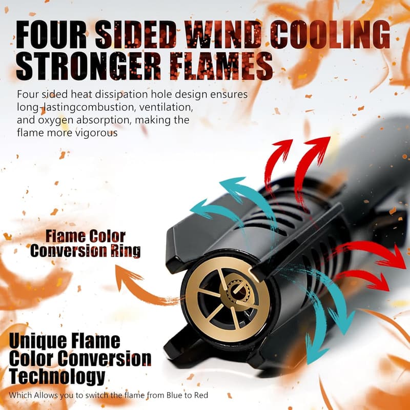 Windproof Butane Torch Lighter for Camping and BBQ (Silver)