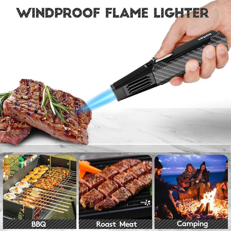 Outdoor Windproof Butane Torch Lighter with Safety Lock