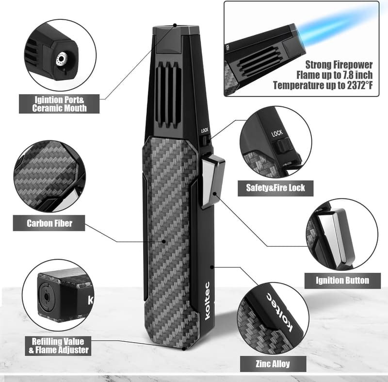 Outdoor Windproof Butane Torch Lighter with Safety Lock