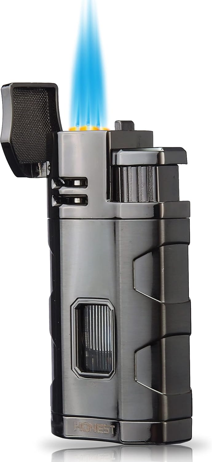 Black Triple Jet Flame Refillable Butane Windproof Lighter