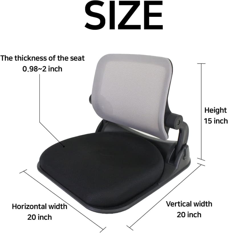Foldable Orthopedic Floor Chair with Back Support - Black