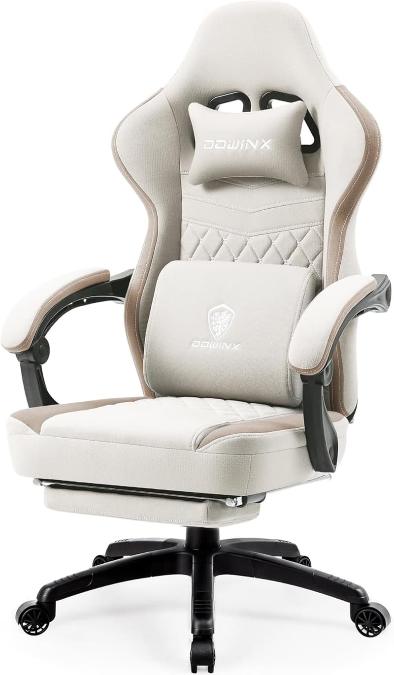 Comfortable Beige Gaming Chair with Massage, Footrest & Storage