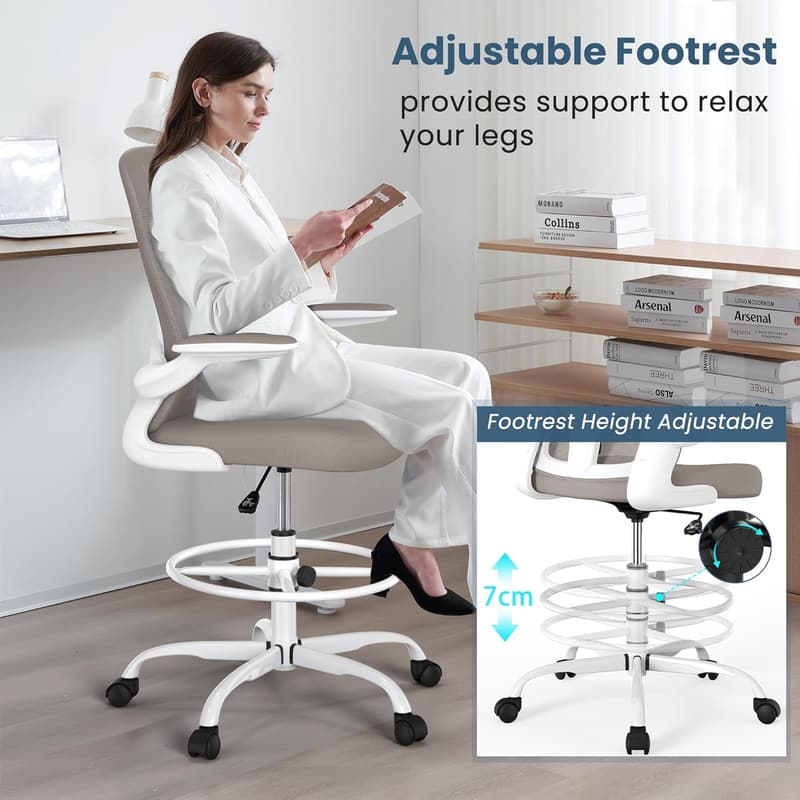 Ergonomic Drafting Chair with Lumbar Support & Adjustable Footrest