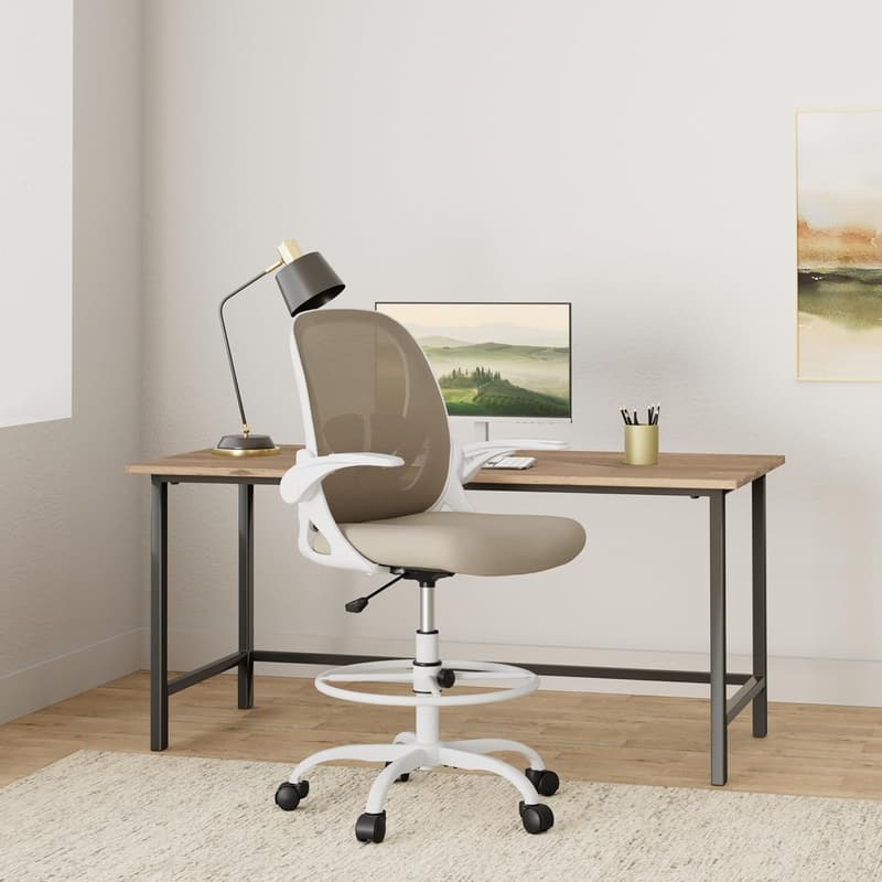 Ergonomic Drafting Chair with Flip-up Armrests and Lumbar Support
