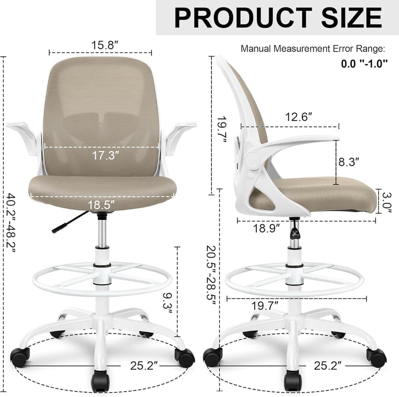 Ergonomic Drafting Chair with Flip-up Armrests and Lumbar Support