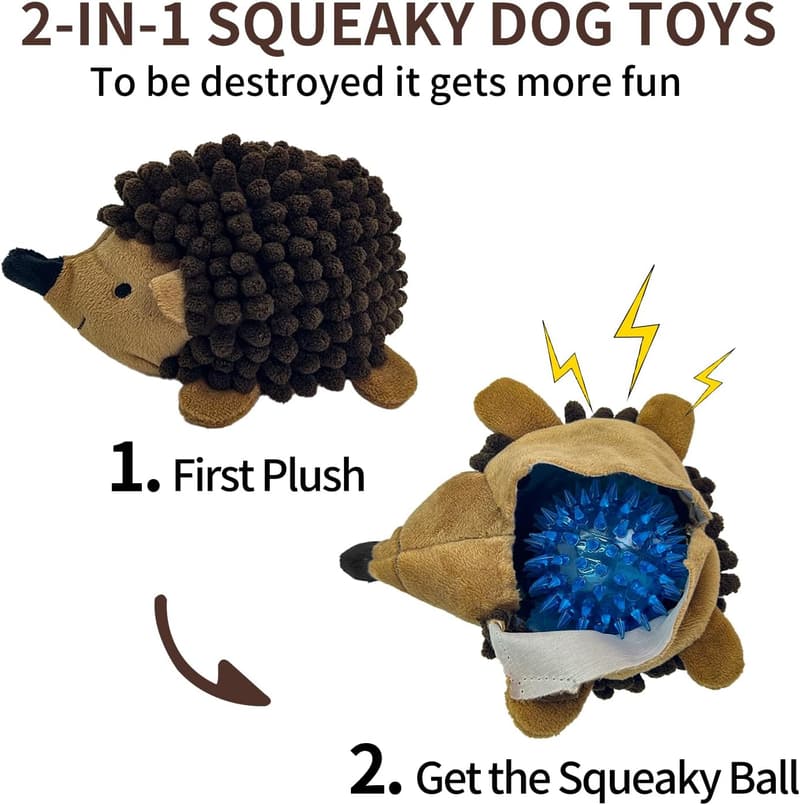 Squeaky Plush Hedgehog Dog Toys 3-Pack for Small Dogs
