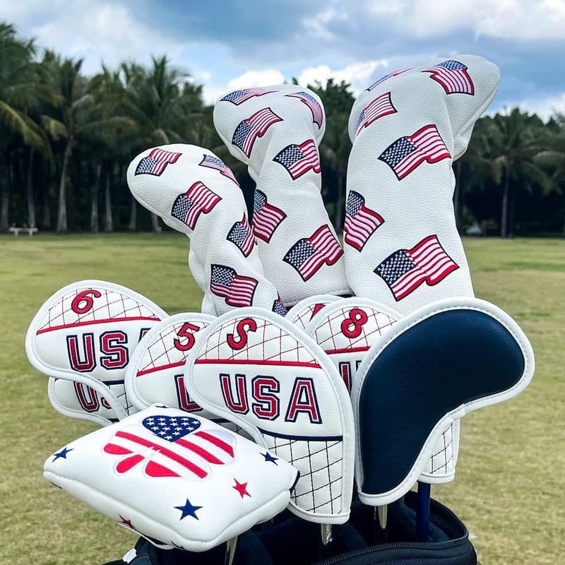 US Flag Golf Club Head Covers - Synthetic Leather Set
