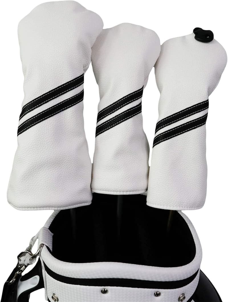 Golf Club Head Covers Set - Waterproof PU with Rotating Tags