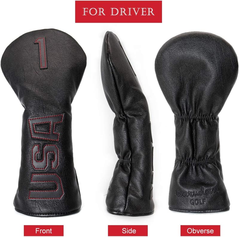 Golf Driver & Fairway Wood Headcovers - Black Synthetic Leather