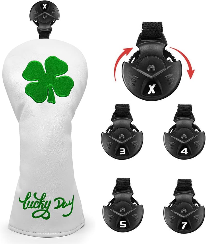 Lucky Clover Leather Golf Club Covers Set for Drivers and Woods
