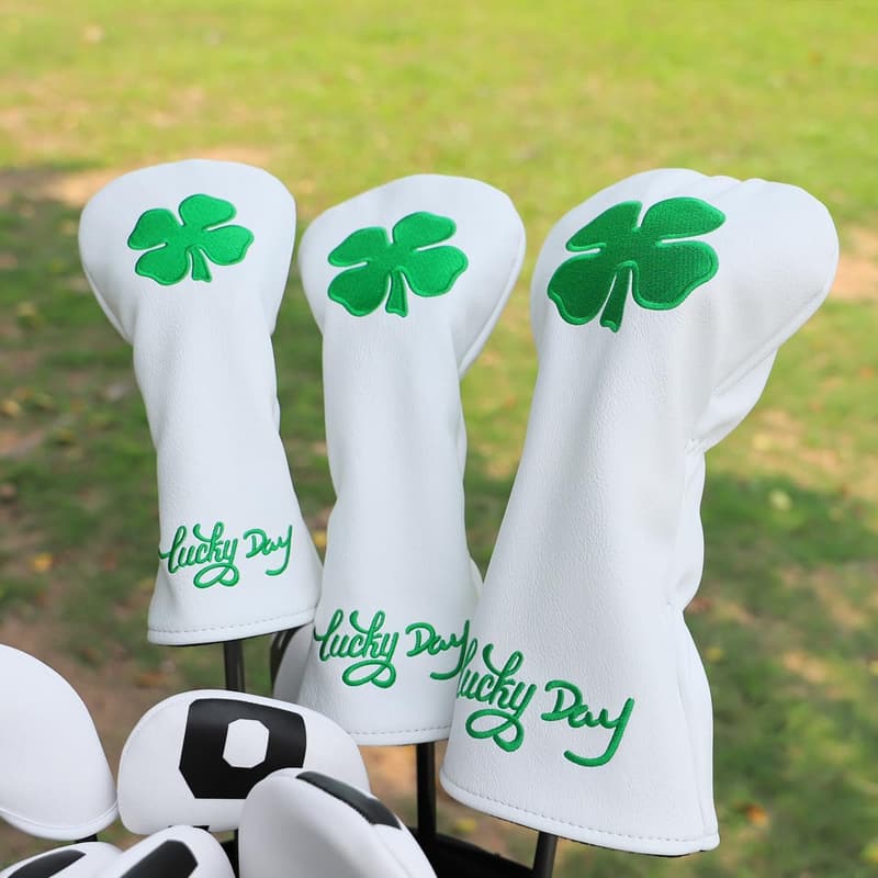 Lucky Clover Leather Golf Club Covers Set for Drivers and Woods