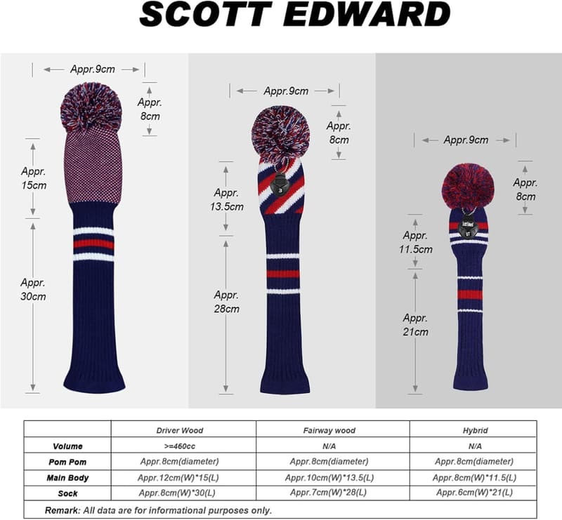 Golf Head Covers Set of 3 for Woods - Fits Driver & Fairway