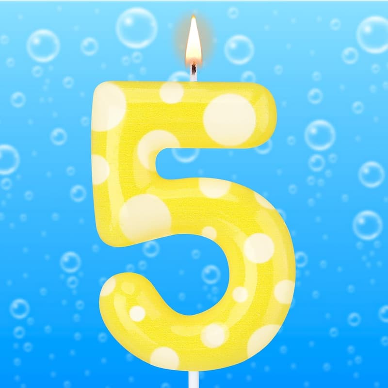 SpongeBob-themed Yellow Number 5 Birthday Candle