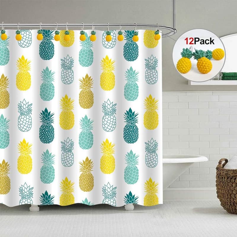 Cute Yellow Pineapple Shower Curtain Hooks - Set of 12 Rust Resistant