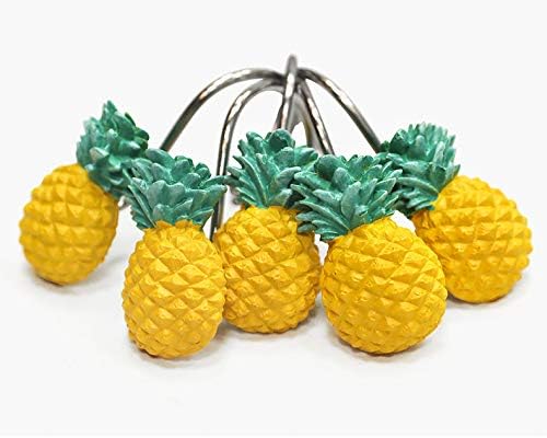 Cute Yellow Pineapple Shower Curtain Hooks - Set of 12 Rust Resistant