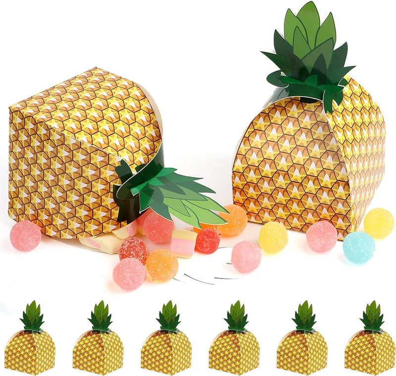 Tropical Hawaiian Party Favor Boxes - 24 Pineapple Goodie Boxes