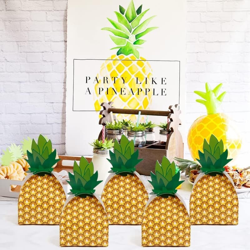 Tropical Hawaiian Party Favor Boxes - 24 Pineapple Goodie Boxes