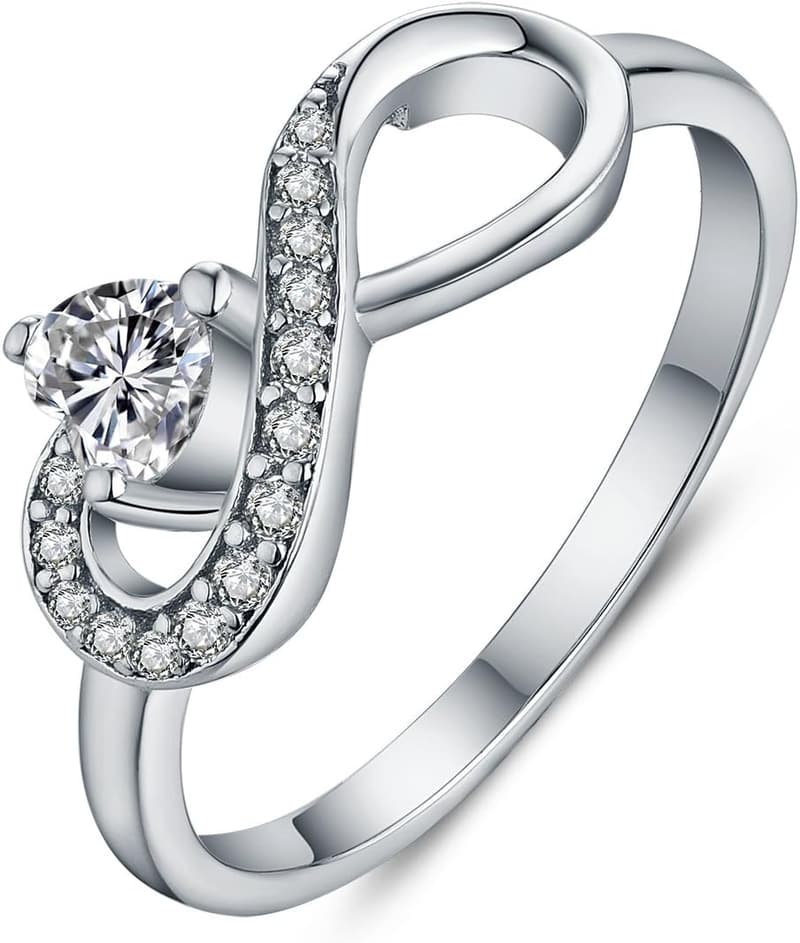 Women's Sterling Silver Infinity Heart Promise Ring with Birthstone