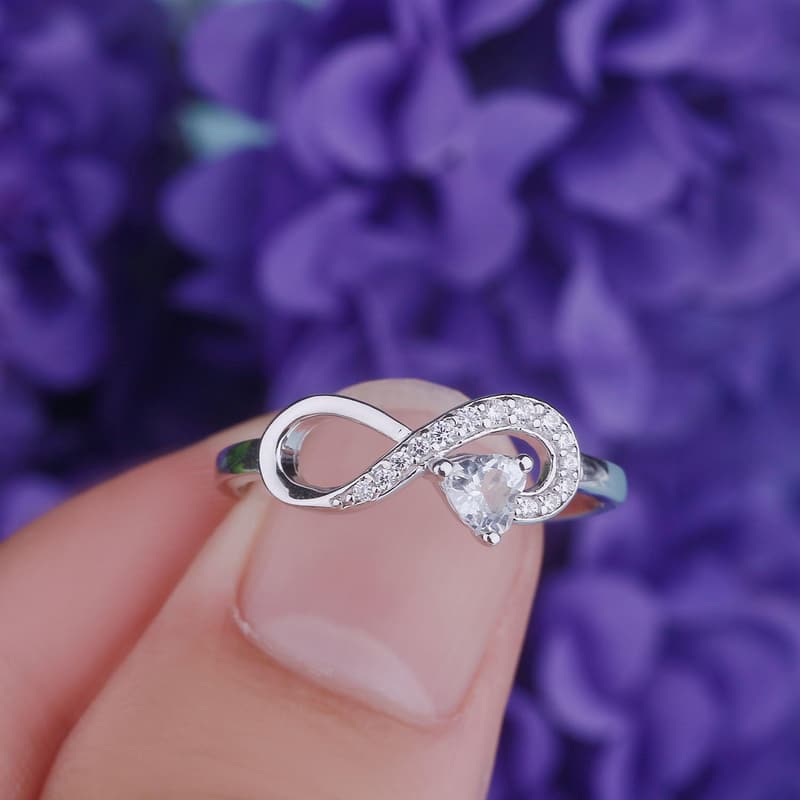 Women's Sterling Silver Infinity Heart Promise Ring with Birthstone