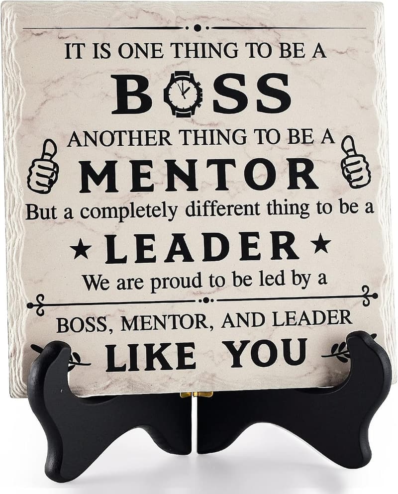Boss Day Ceramic Sign Plaque with Wooden Stand for Bosses