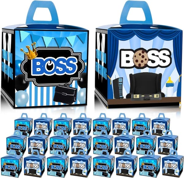 1st Birthday Party Favor Boxes - 24 Blue Goodie Treat Boxes