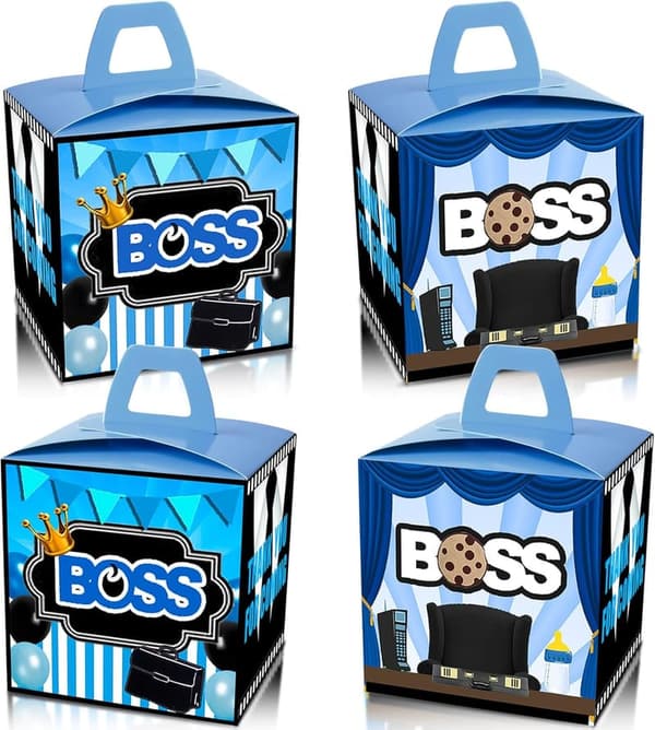 1st Birthday Party Favor Boxes - 24 Blue Goodie Treat Boxes