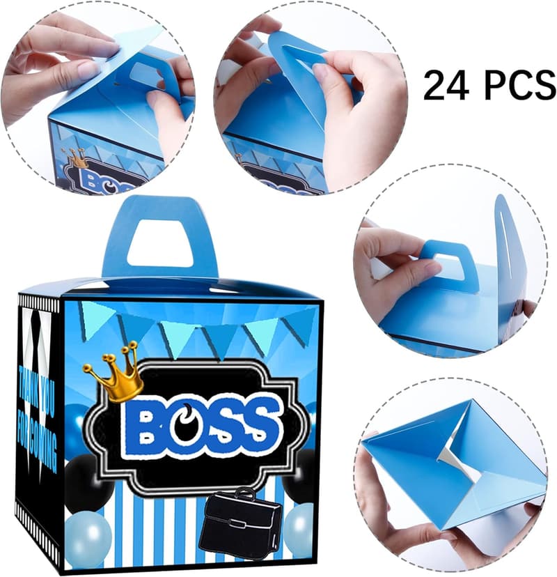 1st Birthday Party Favor Boxes - 24 Blue Goodie Treat Boxes