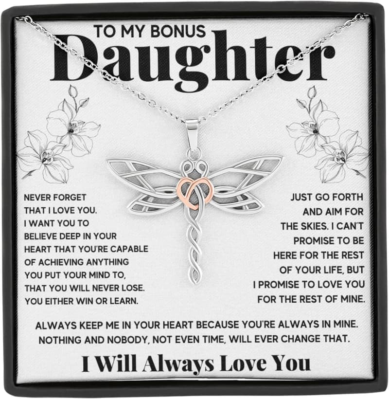 Bonus Daughter Dragonfly Necklace with Message Card & LED Box