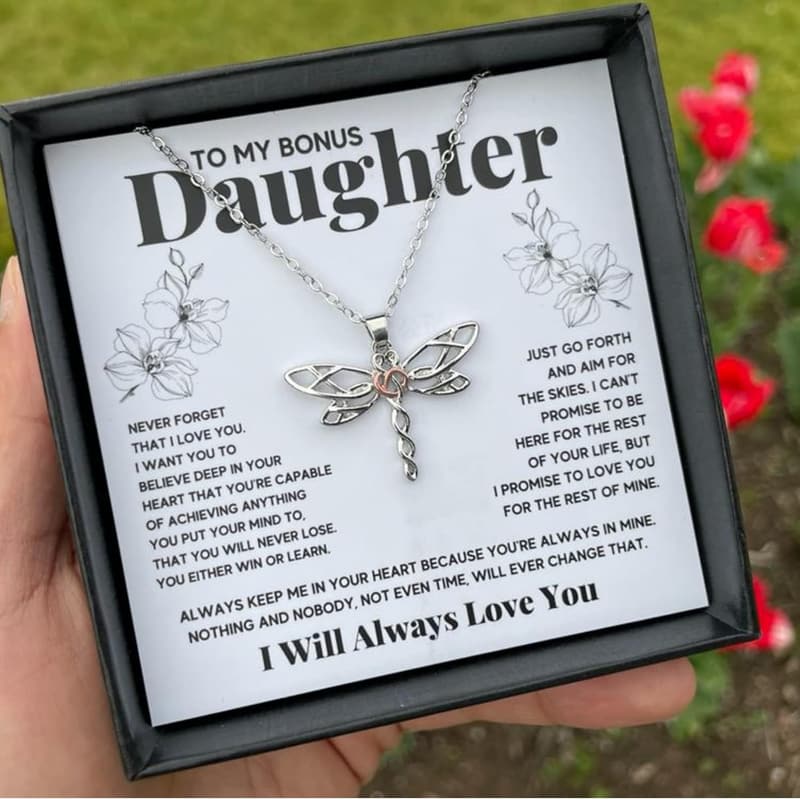 Bonus Daughter Dragonfly Necklace with Message Card & LED Box