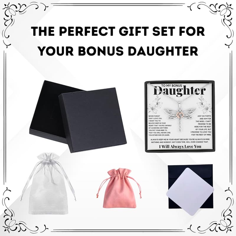 Bonus Daughter Dragonfly Necklace with Message Card & LED Box