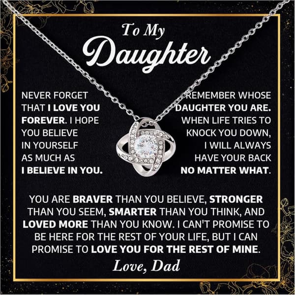 Daughter Love Knot Necklace with Heartfelt Message from Dad