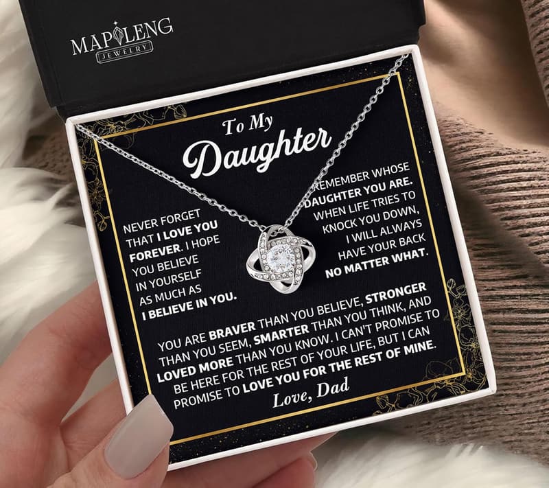 Daughter Love Knot Necklace with Heartfelt Message from Dad