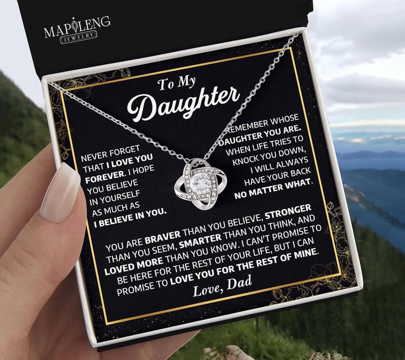 Daughter Love Knot Necklace with Heartfelt Message from Dad