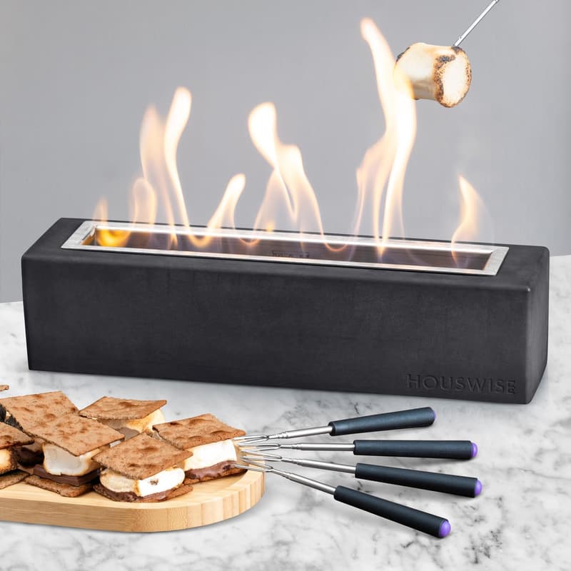 Concrete Tabletop Fire Pit - Portable Indoor & Outdoor Smores Maker